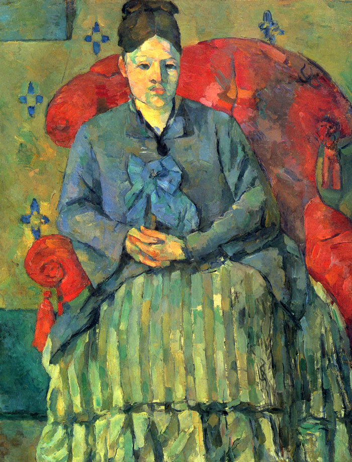 Поль Сезанн.  Мадам Сезанн в красном кресле (Мадам Сезанн в полосатой юбке) 1877г